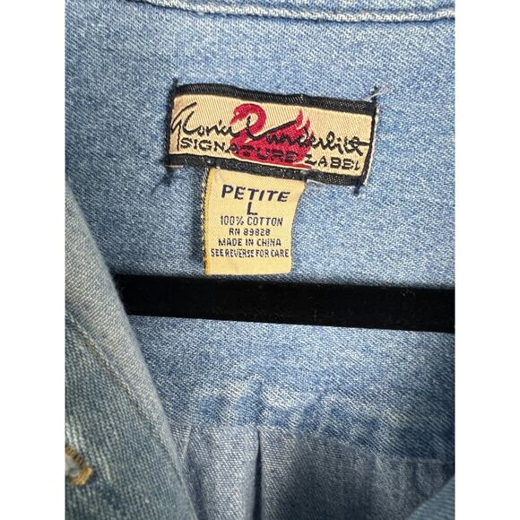 Vintage 90s Denim Short Romper Gloria Vanderbilt Size Large Petite Buttons - Picture 2 of 8